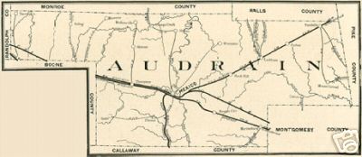 Early map of Audrain County, Missouri including Mexico, Laddonia, Vandalia, Rush Hill, Farber and more